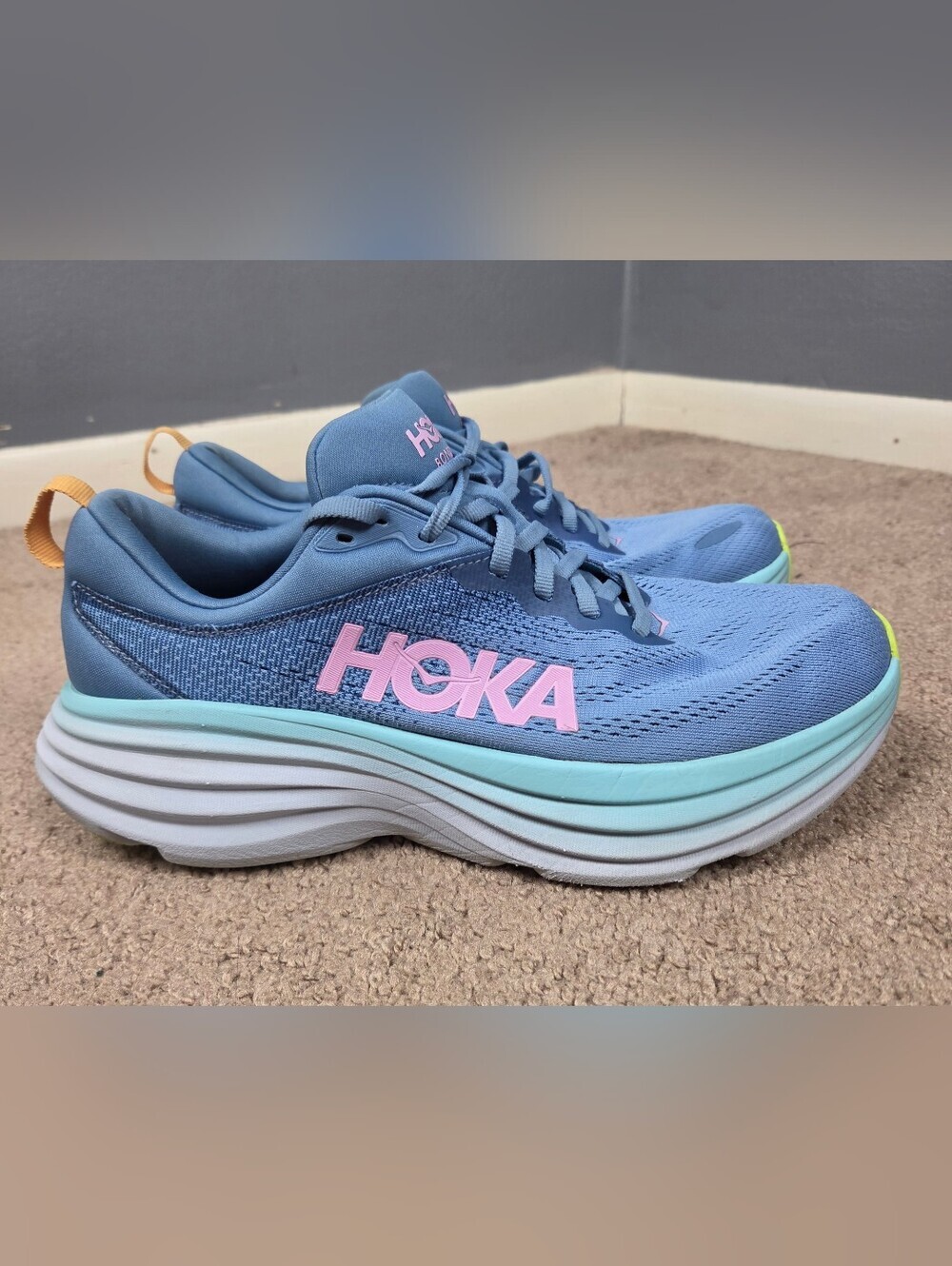 Hoka Men’s Blue Athletic Shoes with Pink Logo - Picture 1 of 7